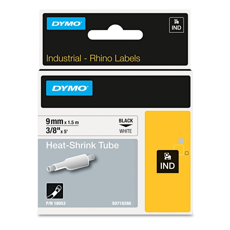RHINO HEAT SHRINK TUBES INDUSTRIAL LABEL TAPE, 0.37″ X 5 FT, WHITE/BLACK PRINT