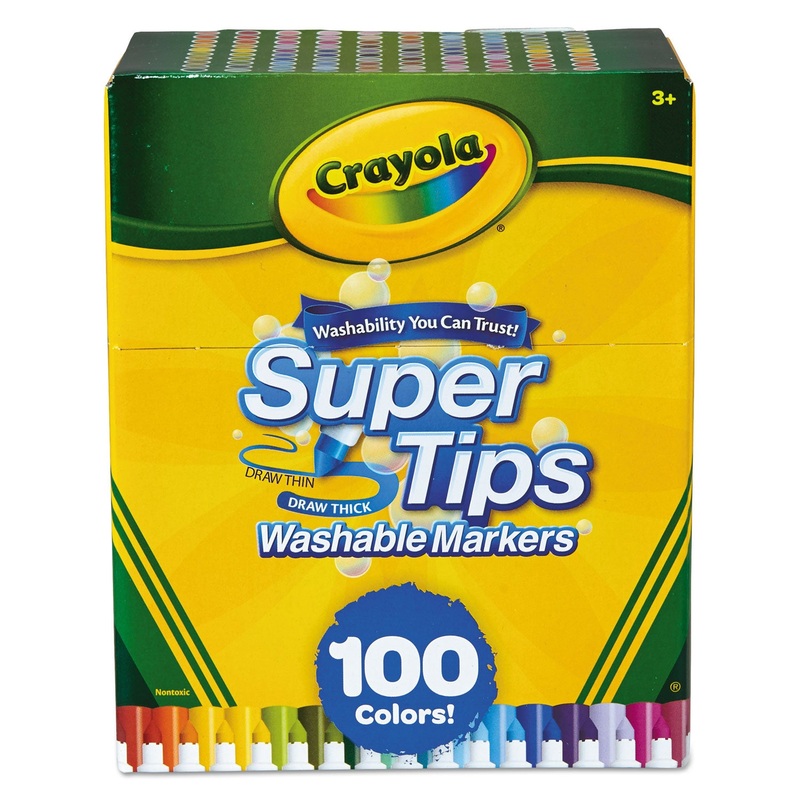 SUPER TIPS WASHABLE MARKERS, BROAD/FINE BULLET TIP, ASSORTED COLORS, 100/SET