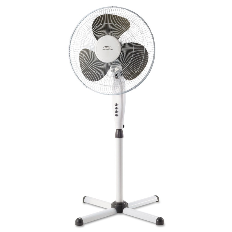 16″ Three-Speed Oscillating Pedestal Fan, Three Speed, Metal/plastic, White
