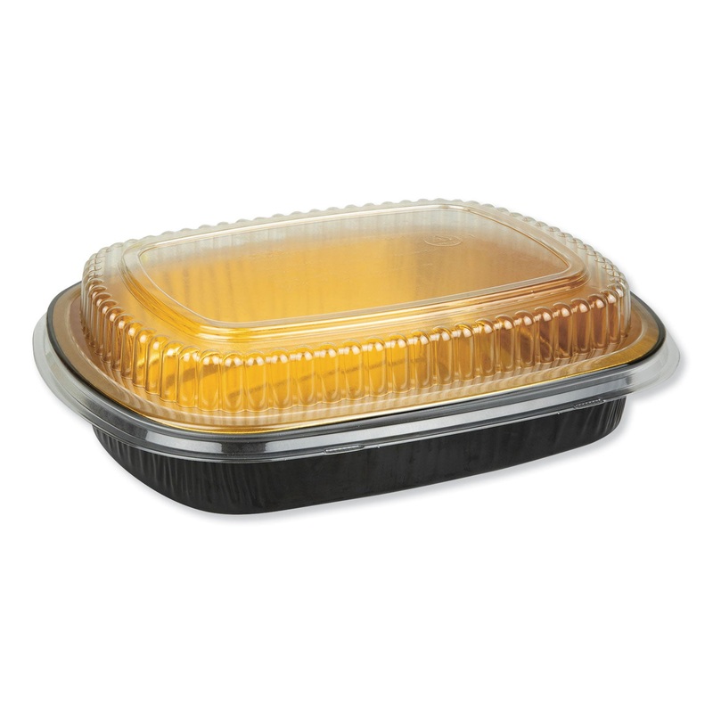 ALUMINUM CLOSEABLE CONTAINERS, 47 OZ, 9.75 X 1.75 X 7.75, BLACK/GOLD, 50/CARTON