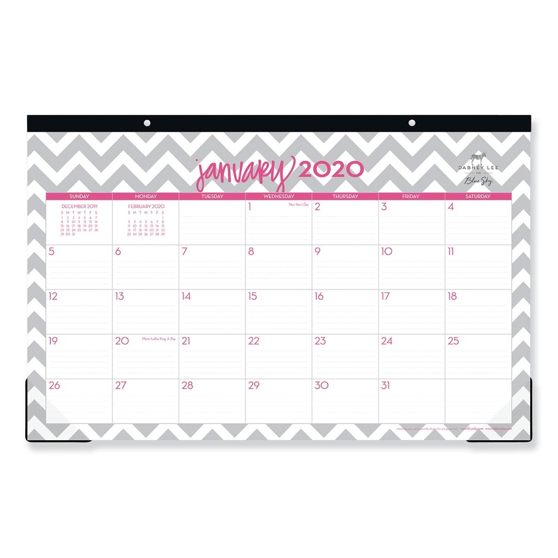 DABNEY LEE OLLIE DESK PAD, 17 X 11, GRAY/PINK, CLEAR CORNERS, 2020