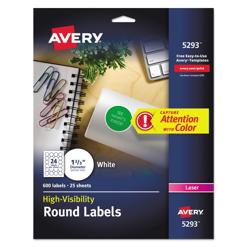 PERMANENT LASER PRINT-TO-THE-EDGE ID LABELS W/SUREFEED, 1 2/3″DIA, WHITE, 600/PK