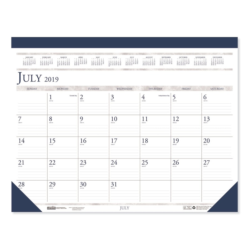 RECYCLED COMPACT ACADEMIC DESK PAD CALENDAR, 18 1/2 X 13, 2019-2020