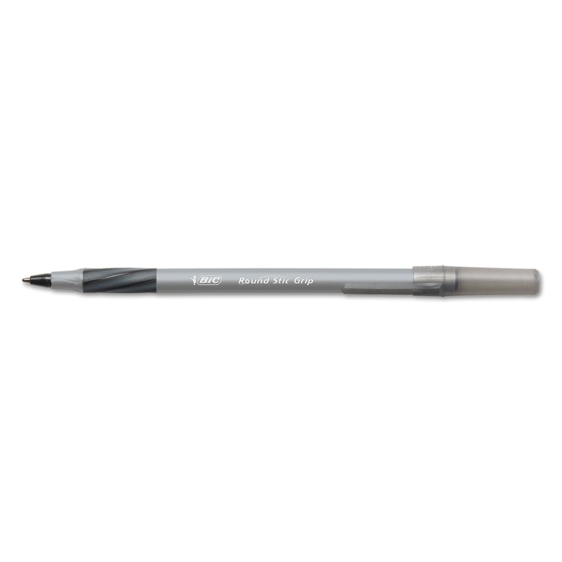ROUND STIC GRIP XTRA COMFORT STICK BALLPOINT PEN, 1.2MM, BLACK INK, GRAY BARREL, 36/PACK
