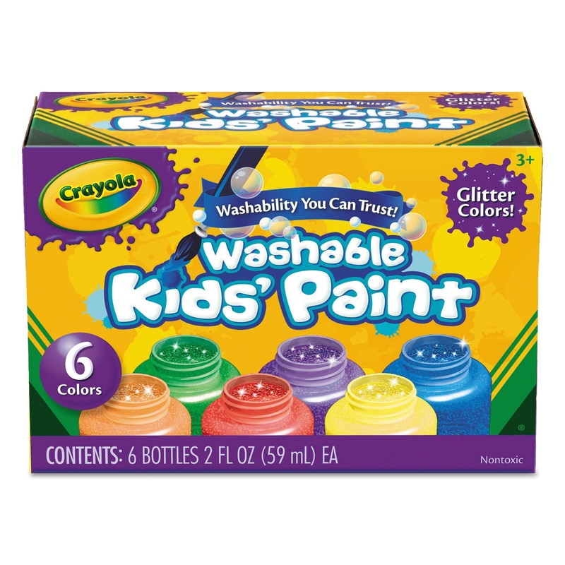 WASHABLE PAINT, 6 COLORS, BLUE/GREEN/ORANGE/PURPLE/RED/YELLOW, 2 OZ