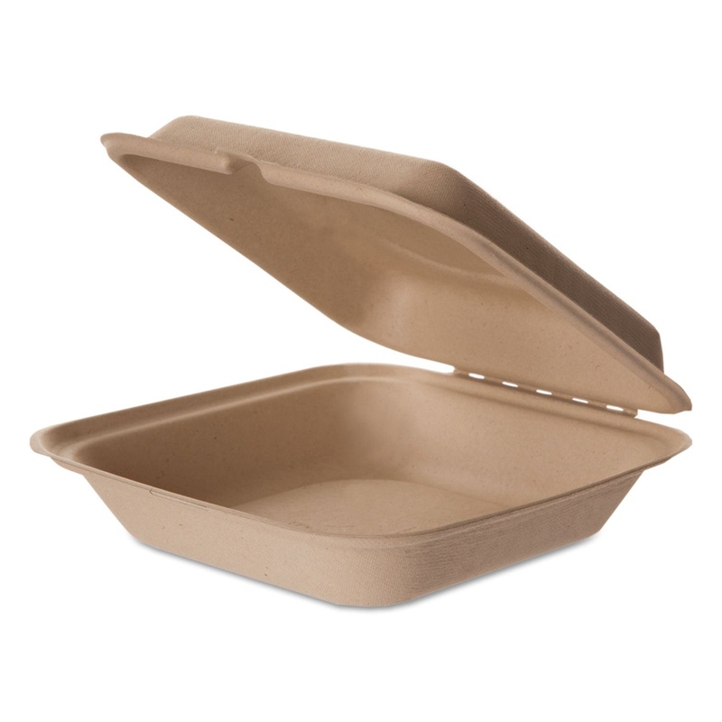 Wheat Straw Hinged Clamshell Containers, 8 X 8 X 3, 200/carton