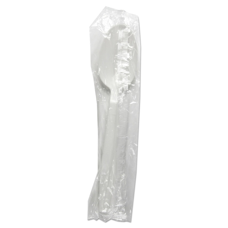 Heavyweight Wrapped Polypropylene Cutlery, Teaspoon, White, 1000/carton