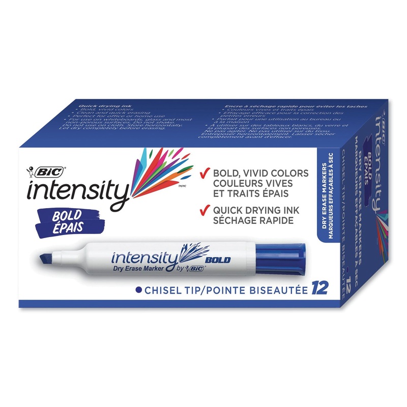 INTENSITY BOLD TANK-STYLE DRY ERASE MARKER, BROAD CHISEL TIP, BLUE, DOZEN