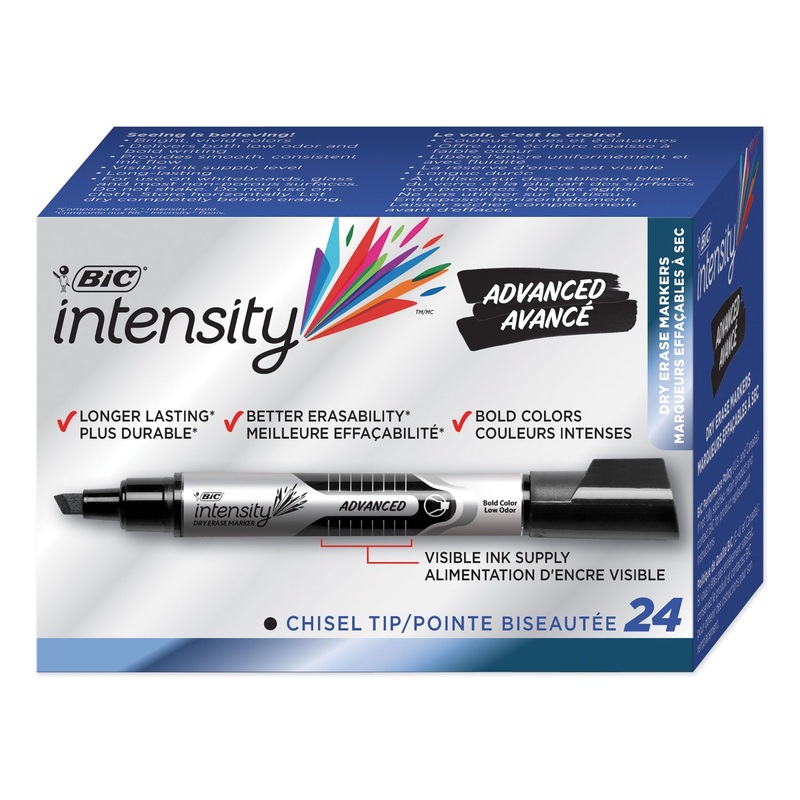 INTENSITY TANK-STYLE ADVANCED DRY ERASE MARKER, BROAD BULLET TIP, BLACK, 24/PACK