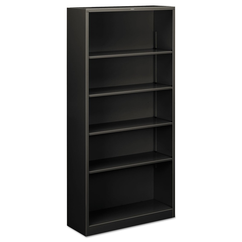 Metal Bookcase, Five-Shelf, 34-1/2w X 12-5/8d X 71h, Charcoal