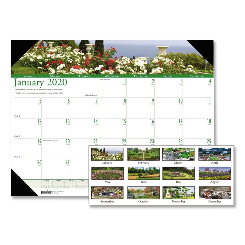 RECYCLED GARDENS OF THE WORLD PHOTO MONTHLY DESK PAD CALENDAR, 22 X 17, 2020