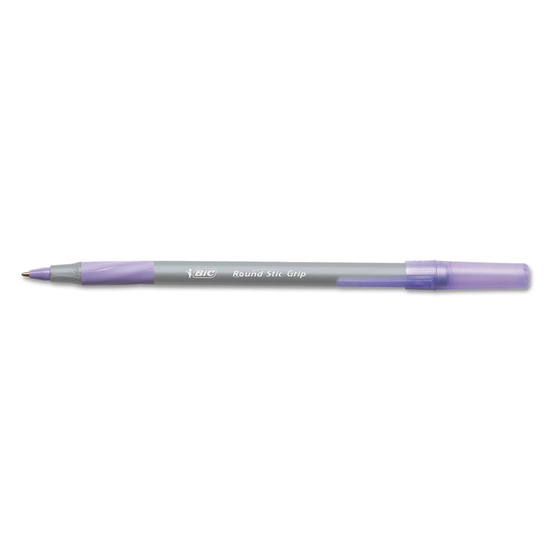 ROUND STIC GRIP XTRA COMFORT STICK BALLPOINT PEN, 1.2MM, PURPLE INK, GRAY BARREL, DOZEN