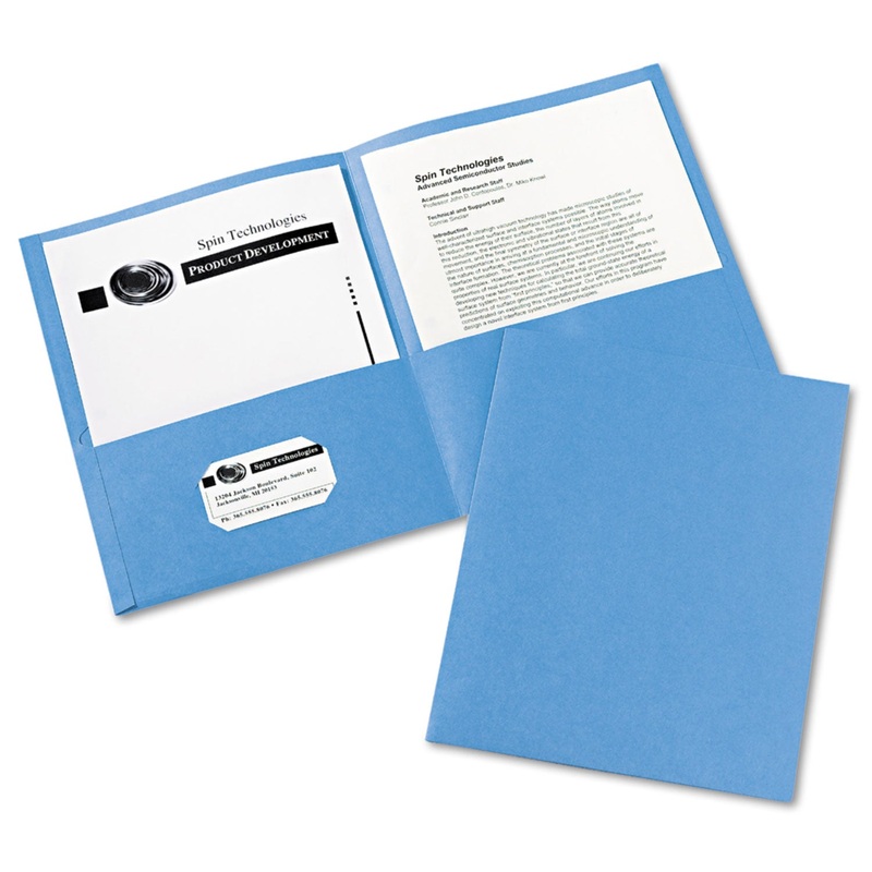 Two-Pocket Folder, 40-Sheet Capacity, Light Blue, 25/box