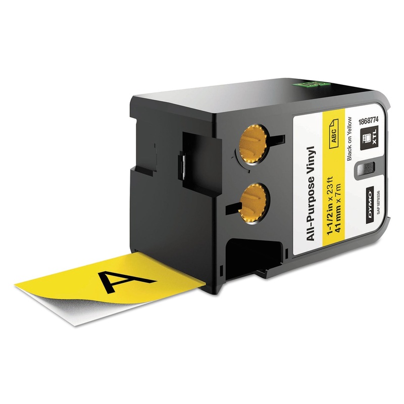 XTL ALL-PURPOSE VINYL LABELS, 1.5″ X 24.6 FT, YELLOW/BLACK PRINT