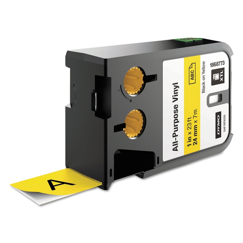 XTL ALL-PURPOSE VINYL LABELS, 1″ X 24.6 FT, YELLOW/BLACK PRINT