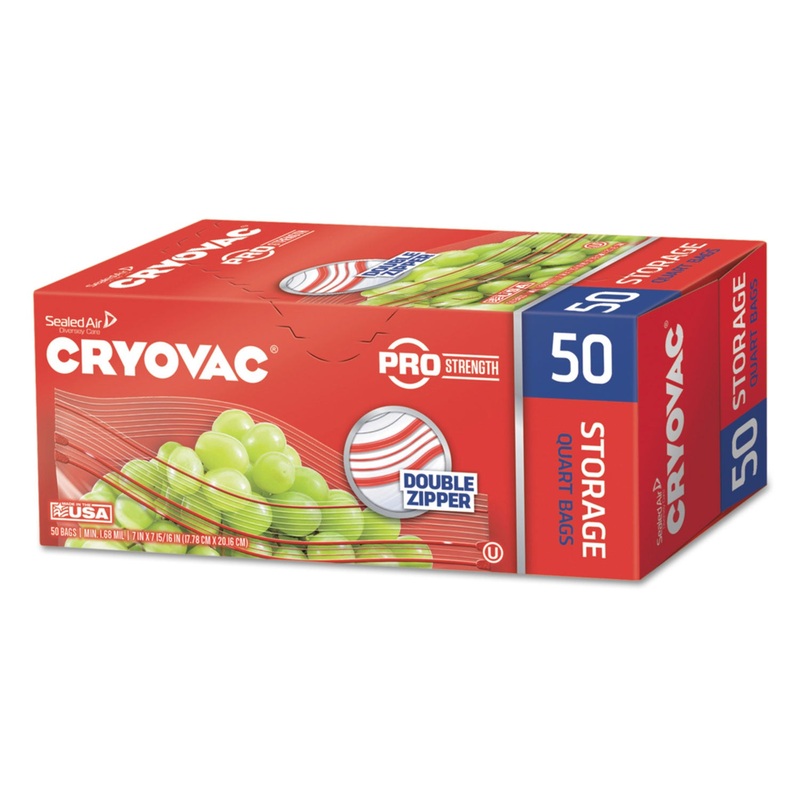 CRYOVAC ONE QUART STORAGE BAG DUAL ZIPPER, 1 QT, 1.68 MIL, 7″ X 7.94″, CLEAR, 450/CARTON
