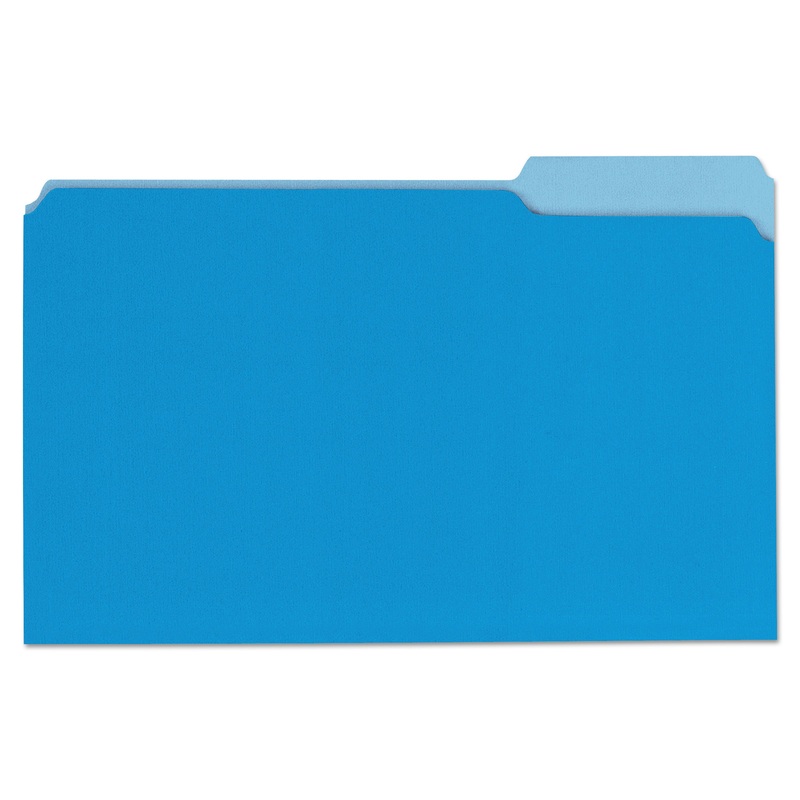 DELUXE COLORED TOP TAB FILE FOLDERS, 1/3-CUT TABS, LEGAL SIZE, BLUE/LIGHT BLUE, 100/BOX