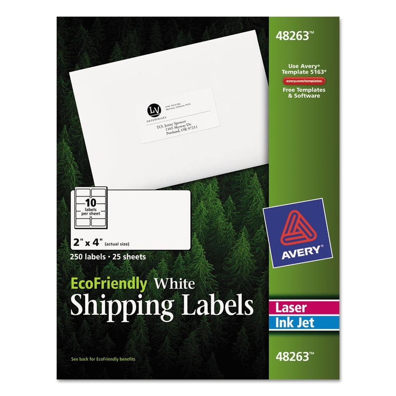 ECOFRIENDLY MAILING LABELS, INKJET/LASER PRINTERS, 2 X 4, WHITE, 10/SHEET, 25 SHEETS/PACK