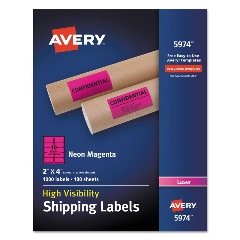 HIGH-VISIBILITY PERMANENT LASER ID LABELS, 2 X 4, NEON MAGENTA, 1000/BOX