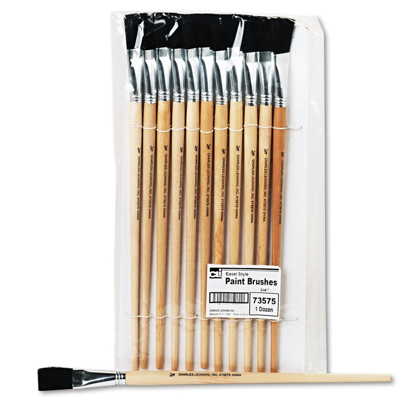 Long Handle Easel Brush, Size 18, Natural Bristle, Flat, 12/pack
