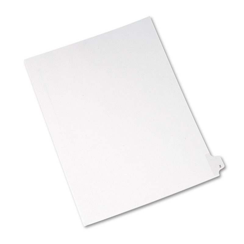 PREPRINTED LEGAL EXHIBIT SIDE TAB INDEX DIVIDERS, ALLSTATE STYLE, 26-TAB, Z, 11 X 8.5, WHITE, 25/PACK