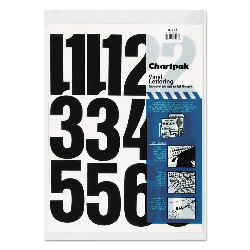 Press-On Vinyl Numbers, Self Adhesive, Black, 4″h, 23/pack