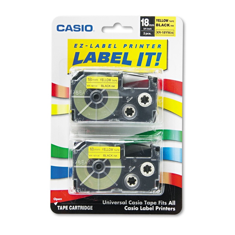 TAPE CASSETTES FOR KL LABEL MAKERS, 0.75″ X 26 FT, BLACK ON YELLOW, 2/PACK