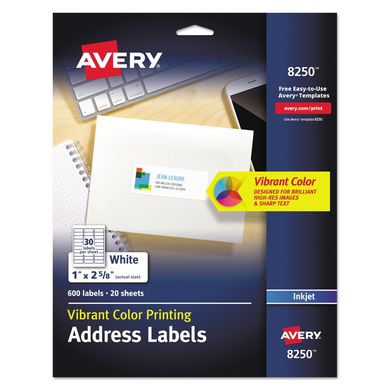 VIBRANT INKJET COLOR-PRINT LABELS W/ SURE FEED, 1 X 2 5/8, MATTE WHITE, 600/PK