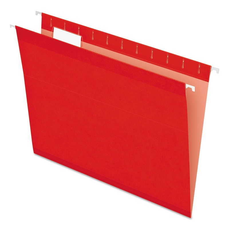 COLORED REINFORCED HANGING FOLDERS, LETTER SIZE, 1/5-CUT TAB, RED, 25/BOX