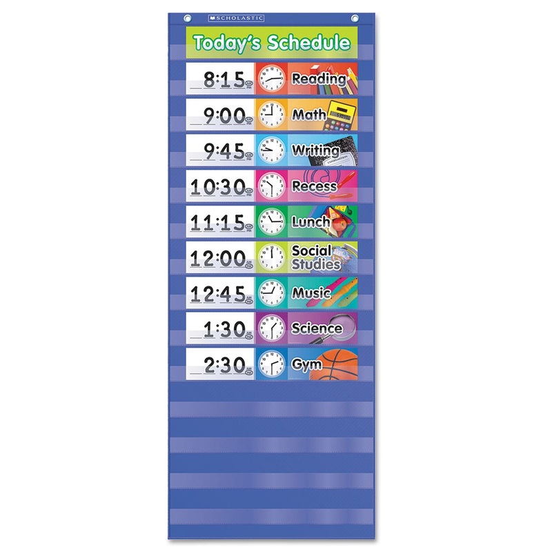 Daily Schedule Pocket Chart, 13 X 33, Blue/clear