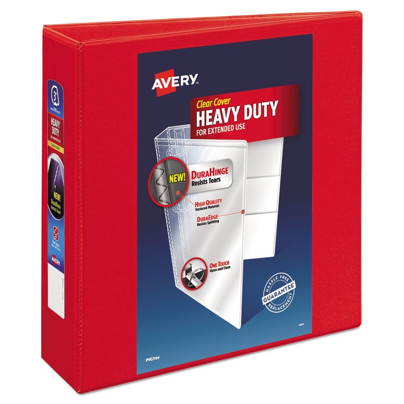 HEAVY-DUTY VIEW BINDER WITH DURAHINGE AND LOCKING ONE TOUCH EZD RINGS, 3 RINGS, 3″ CAPACITY, 11 X 8.5, RED