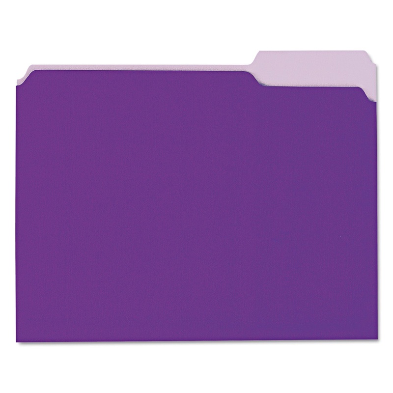 INTERIOR FILE FOLDERS, 1/3-CUT TABS, LETTER SIZE, VIOLET, 100/BOX