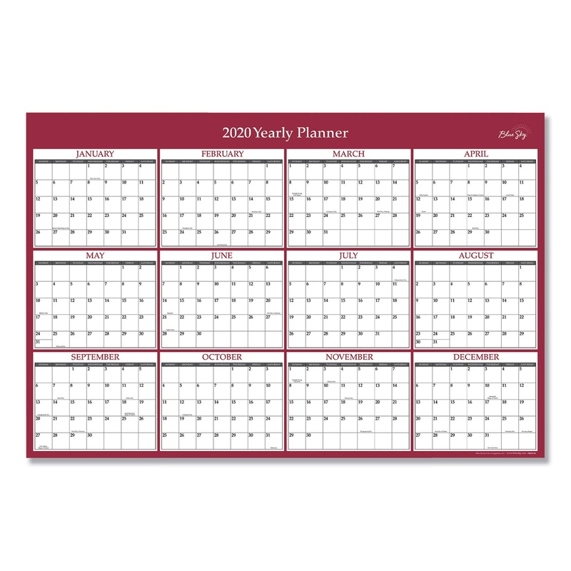 LAMINATED CLASSIC RED CALENDAR, 36 X 24, 2020