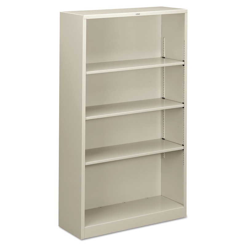 Metal Bookcase, Four-Shelf, 34-1/2w X 12-5/8d X 59h, Light Gray