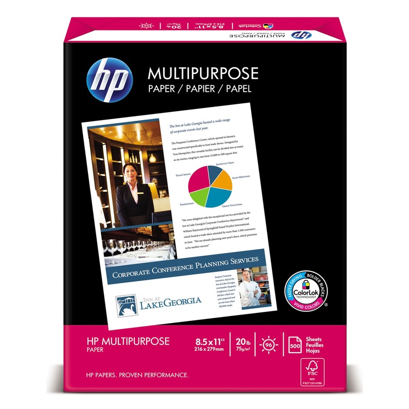 MULTIPURPOSE20 PAPER, 96 BRIGHT, 20LB, 8.5 X 11, WHITE, 500 SHEETS/REAM, 5 REAMS/CARTON