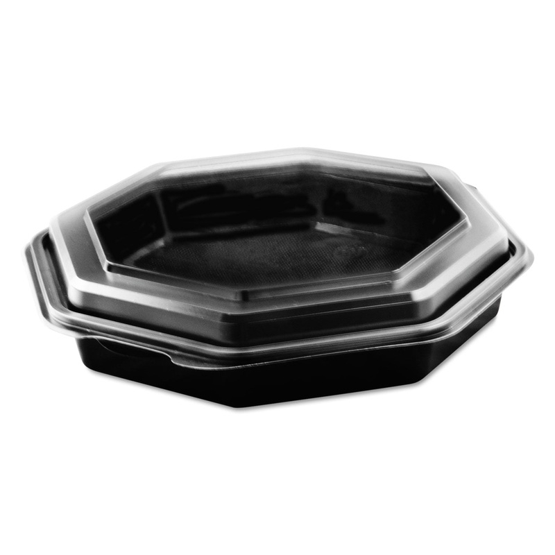 Octaview Hinged-Lid Cold Food Containers, Black/clear,9 1/5×9 3/5×2, 100/carton