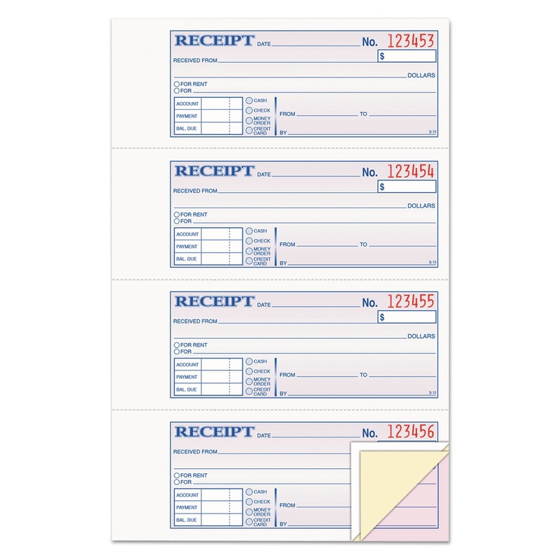 Receipt Book, 7 5/8 X 11, Three-Part Carbonless, 100 Forms