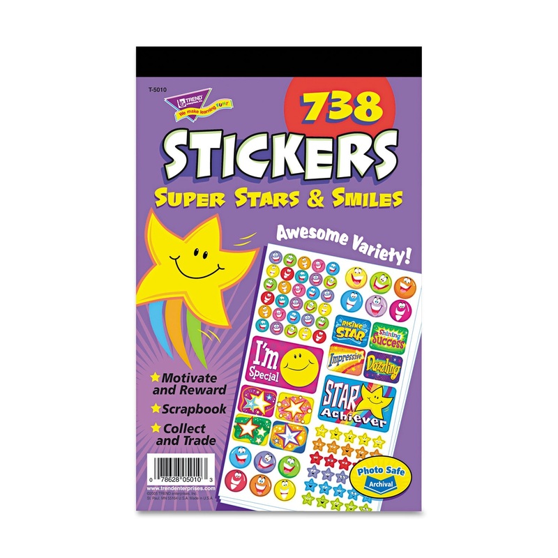 Sticker Assortment Pack, Super Stars And Smiles, 738 Stickers/pad