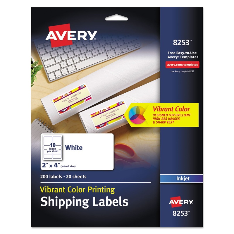 VIBRANT INKJET COLOR-PRINT LABELS W/ SURE FEED, 2 X 4, MATTE WHITE, 200/PK