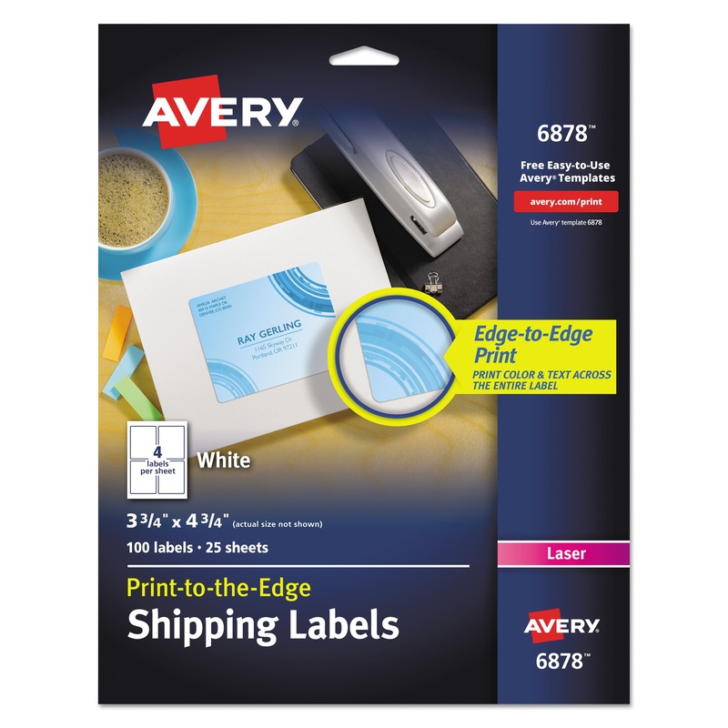 VIBRANT LASER COLOR-PRINT LABELS W/ SURE FEED, 3 3/4 X 4 3/4, WHITE, 100/PK
