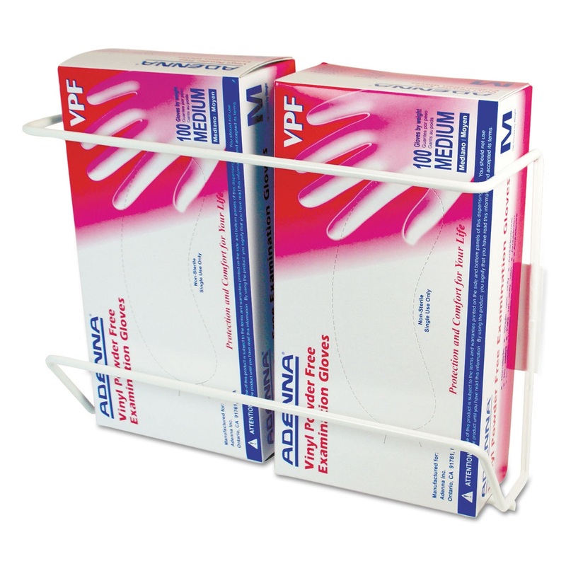 WIRE WALL-MOUNT GLOVE BOX HOLDER, 2-BOX, VERTICAL, STAINLESS STEEL, WHITE