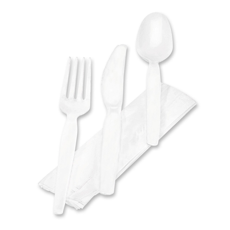 Wrapped Tableware/napkin Packets, Fork/knife/spoon/napkin, White, 250/carton