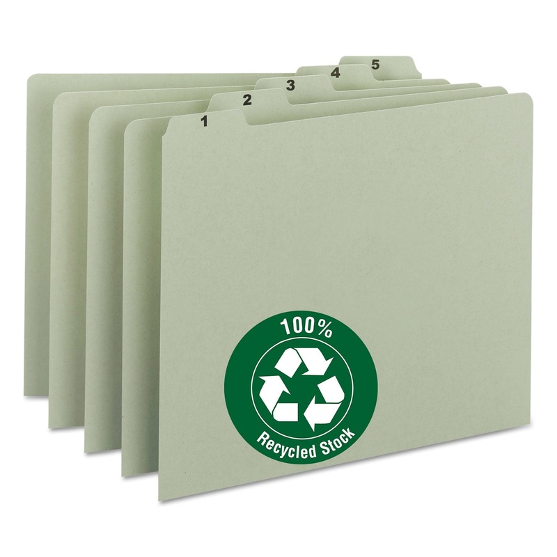 100% RECYCLED DAILY TOP TAB FILE GUIDE SET, 1/5-CUT TOP TAB, 1 TO 31, 8.5 X 11, GREEN, 31/SET