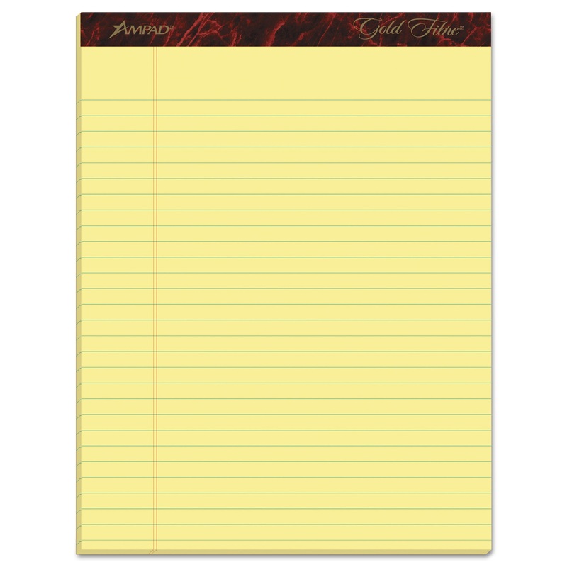 GOLD FIBRE WRITING PADS, WIDE/LEGAL RULE, 8.5 X 11.75, CANARY, 50 SHEETS, DOZEN