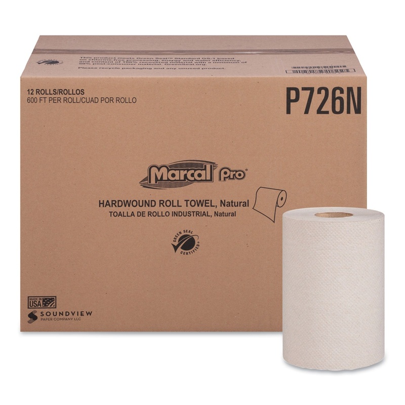 HARDWOUND ROLL PAPER TOWELS, 1-PLY, 7 7/8″ X 600FT, 12 ROLLS/PACK,12 PACK/CARTON