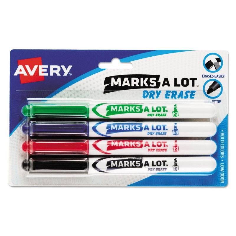 MARKS A LOT PEN-STYLE DRY ERASE MARKER, MEDIUM BULLET TIP, ASSORTED COLORS, 4/SET