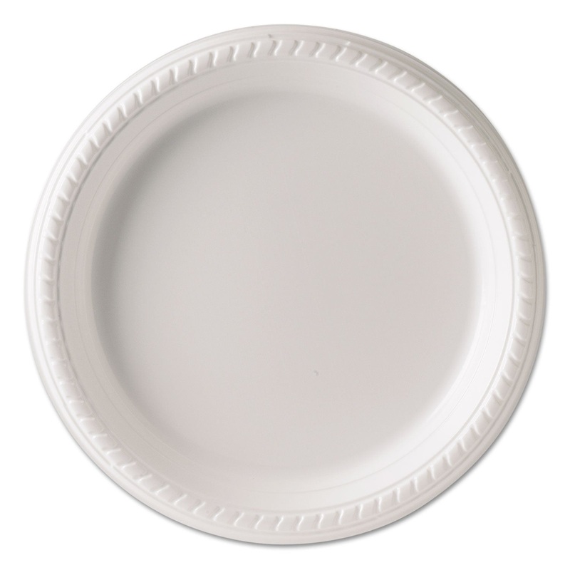 Plastic Plates, 9 Inches, White, Round, 25/pack, 20 Packs/carton
