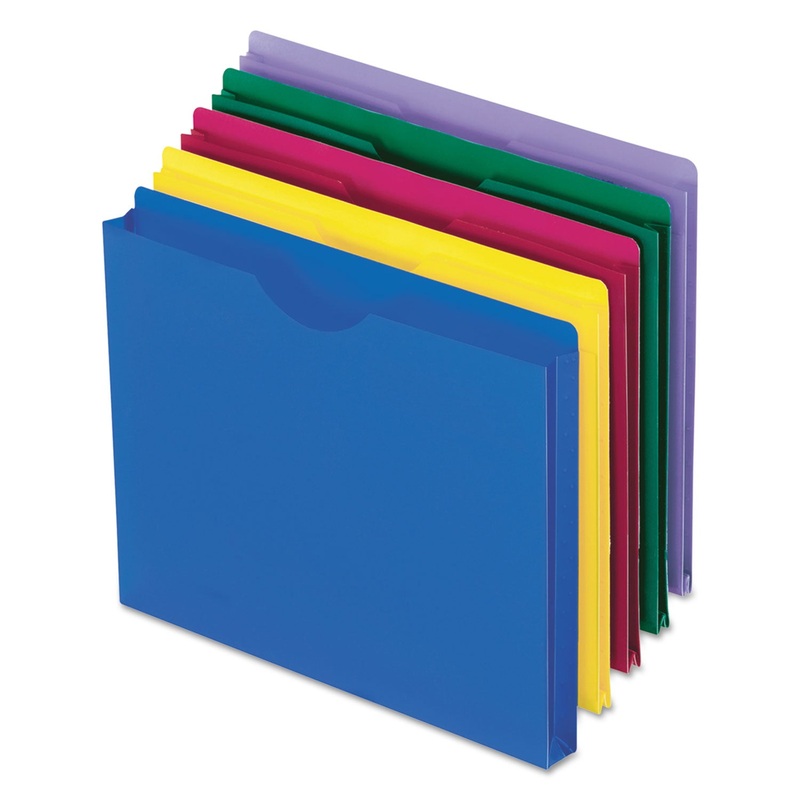 POLY FILE JACKETS, STRAIGHT TAB, LETTER SIZE, ASSORTED COLORS, 10/PACK