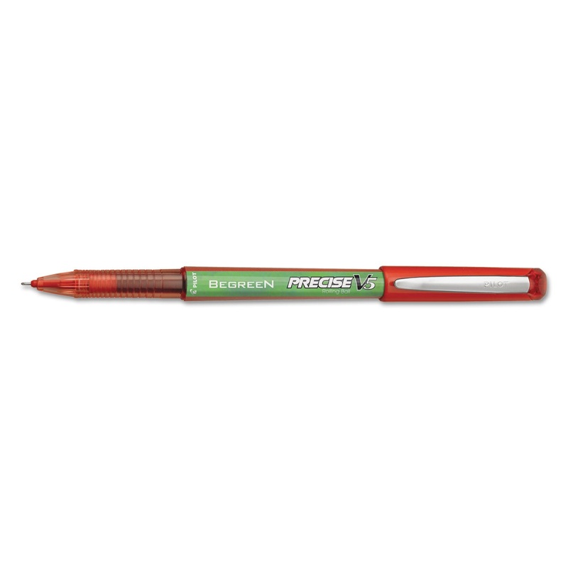 PRECISE V5 BEGREEN STICK ROLLER BALL PEN, 0.5MM, RED INK/BARREL, DOZEN