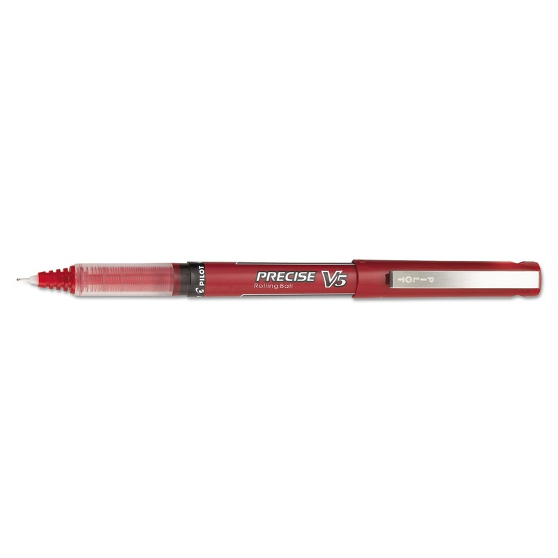PRECISE V5 STICK ROLLER BALL PEN, EXTRA-FINE 0.5MM, RED INK/BARREL, DOZEN